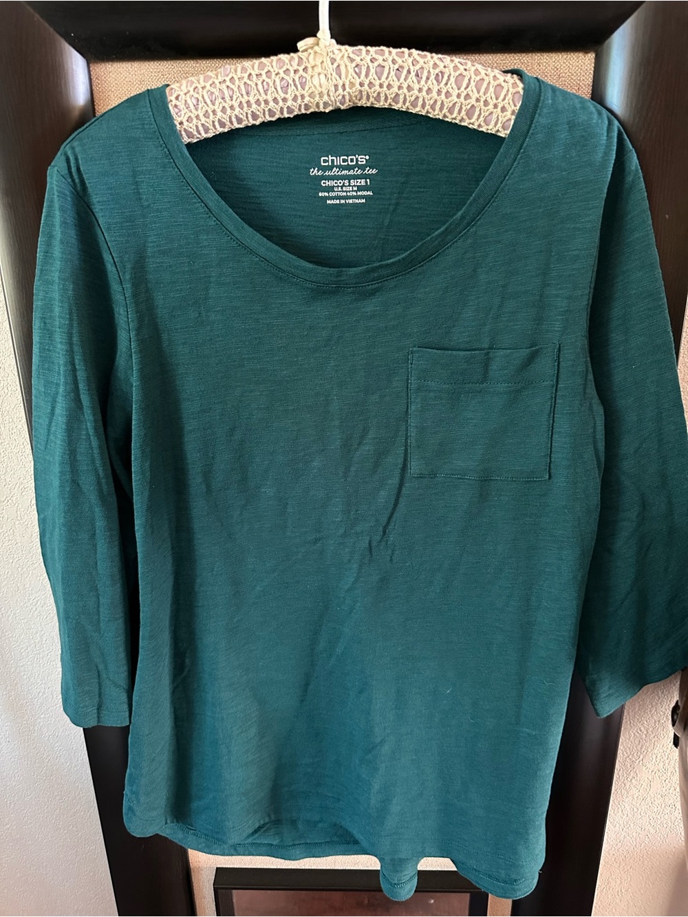 Chico's Teal Scoop Neck Pocket Long Sleeve Top